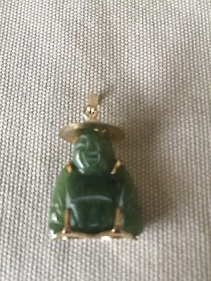 Green Jade Buddha Pendant Vintage Yellow Gold • $145