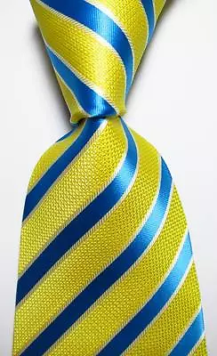 New Classic Striped Yellow Blue White JACQUARD WOVEN 100% Silk Men's Tie Necktie • $8.99