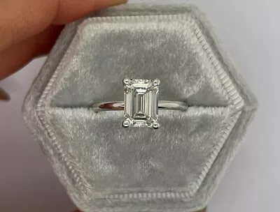 Diamond Emerald Cut Ring AGI Certified VS1 F 2 Carat Lab Created 14k White Gold • £2646.07