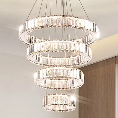 Modern LED Chandeliers Large Crystal Chandelier 4 Ring Pendant Light For Bedroom • $183.99
