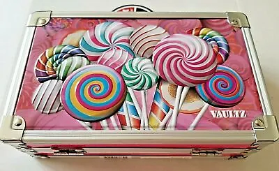 Vaultz Locking Supply Pencil Box 5  X 2.5  X 8.5  Lollipops Swirls Pink  • $24.95