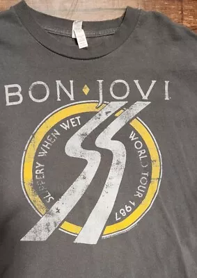 £19.65 • Buy Vtg Bon Jovi Slippery When Wet World Tour 1987 Long Sleeve Tshirt Mens XL Rock 