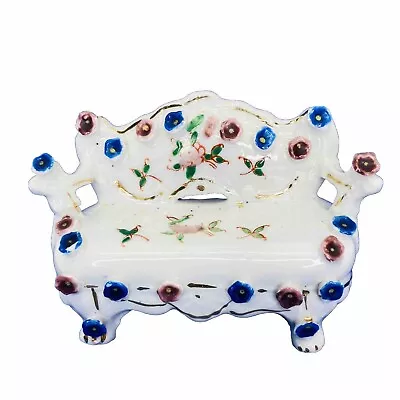 Doll House Sofa With Red Blue Flowers W/Gold Trim Made In Occupied Japan • $11.89