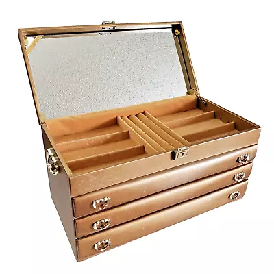 Lady Buxton Gold Toned Lg Padded Jewelry Box - Top Section W/3 Drawers & Mirror • $24.95