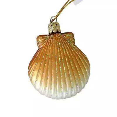 Blown Glass Pectin Shell Hanging Christmas Ornament With Sparkle Finish • $14.99