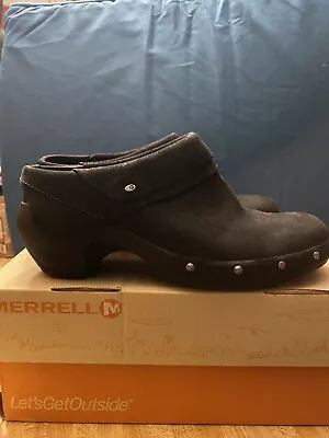 Merrell Luxe Wrap Black Suede Grommet Slip On Clogs Size 8 “gently Used” • $39.95