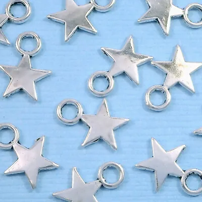 50 Pcs - Star Charms Pendants Bright Tibetan Silver 10mm • £1.85