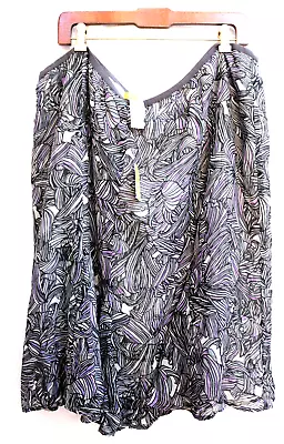 SIGRID OLSEN WOMAN 24W Black Purple Floral 'Freesia Flowers' Skirt NWT • $15.99
