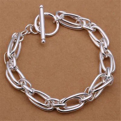 925 Sterling Silver Vintage Thick Chain Bracelet Elegant Stylish Unique Bangles • $7.99