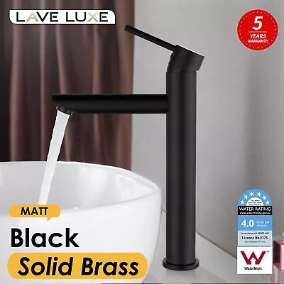 Bathroom Tall Basin Mixer Tap Vanity Brass Round Spout Matt Black Flick Faucet • $69.36