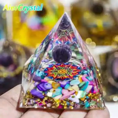 5*5*5CM Orgonite Pyramid Ball，Chakra Energy Quartz Crystal Healing Reiki Tool • £10.43