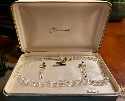 Vintage Simmons Set- Crystal Necklace And Hanging Earrings Set With Original Box • $65