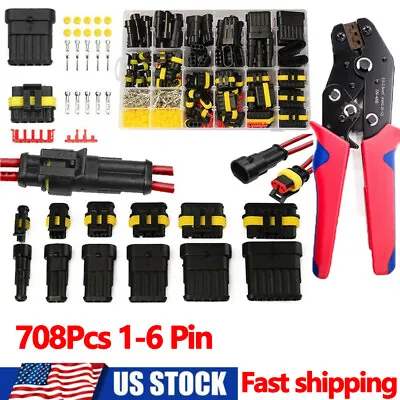 708Pc 1-6 Pin Car Automotive Waterproof Electrical Wire Connector Plug Kit Set • $17.59