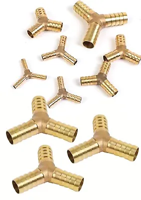 Brass 'Y' Hose Joiner Barbed Splitter Connector Air Fuel Water Pipe Gas Tubing • £2.85