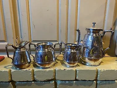 Antique Nouveau Embossed Flower Tea & Coffee  Set Meriden 1800 Ailver Quadrupled • $120