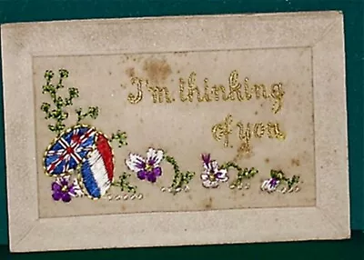 WW1 Silk Embroidered Postcard  I'm Thinking Of You  • £1.99