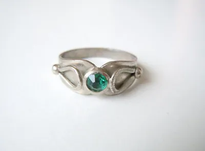 Old Silvertone Vintage Art Deco Ring With Rhinestone Stone Rg 56/0.0882oz / • $24.74