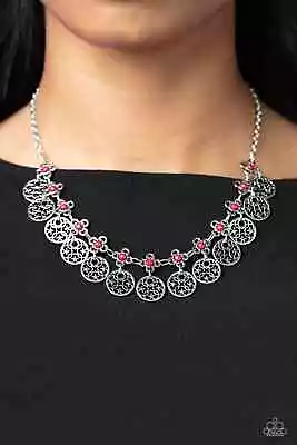 Paparazzi  Mandala Movement  Red Beaded & Silver Mandala Fringe Necklace • $3.50