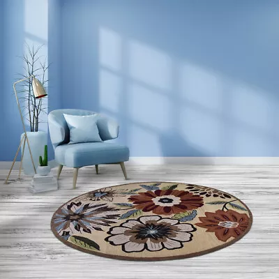 Hand Tufted Wool 8'x8' Round Area Rug Floral Cream BBH Homes BBK03066 • $251.92