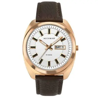 Accurist Mens Watch Brown Leather Strap Rose Gold Plated Case 7336 RRP £94.99 • £49.99