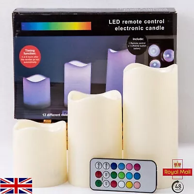 3X Colour Changing LED Candle Flameless Flickering LED Wax Mood Set With Remote • £9.58