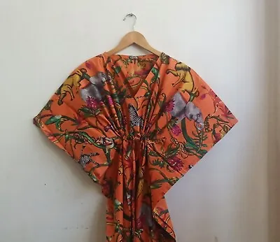 Indian Cotton Orange Party Wear Kaftan Dress Women's Clothing Night Maxi Gown AU • $39.48