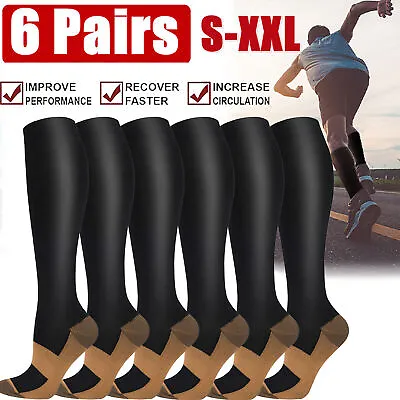 6Pair Medical Copper Compression Socks For Women&Men 20-30mmhg Knee High Sock • £3.80