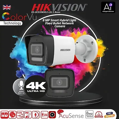 Hikvision 4K 8MP ColorVu AcuSense Smart Hybrid Light IP PoE Outdoor CCTV Camera • £128.69