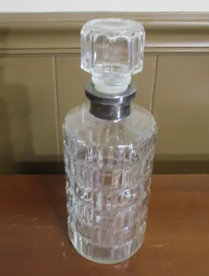 Vintage Square Cut Clear Glass Decanter With Silver Plated Neck - 9 3/4  • $12