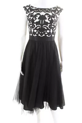 Aidan Mattox Womens Applique Sleeveless Mesh Skirt Gown Dress Black Size 0 • $41.49