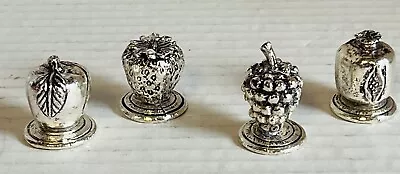 Vintage Mini Fruit Place Card Holders Silver Pewter 1” Set Of 4 Grapes Apple • $19.99