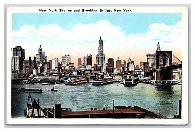 Skyline And Brooklyn Bridge New York City NY NYC UNP WB Postcard Q23 • $2.95