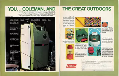 1973 COLEMAN Camping Lantern Stove Cooler Light Backpack 2 Page Vintage Print Ad • $7.95