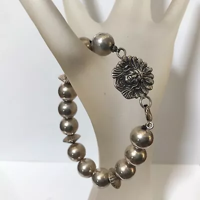 VTG T Foree’ Sterling Silver Bead Bracelet W/ American Indian Head Pendant RARE! • $135