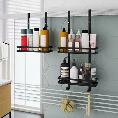 Shower Caddy Hanging Shelf With Hooks Suction Cups Stainless Steel Hanging  MA • $35.83