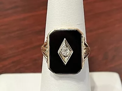 Vtg. 10K Yellow Gold Black Onyx Ring Size 6.25   3.9 Grams • $249