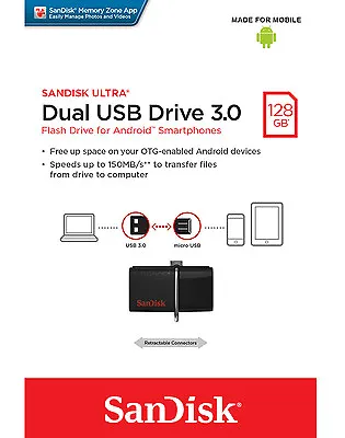 SanDisk 128GB OTG Dual Ultra USB 3.0 Micro Flash Thumb Drive Memory SDDD2-128G • $18.99