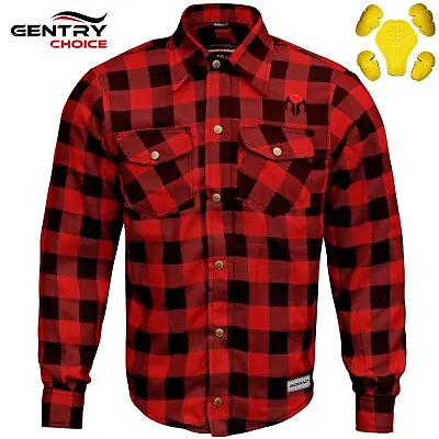 RIDERACT® Motorcycle Shirt Red Checkered Flannel Motorbike Jacket With Armors • $94.49