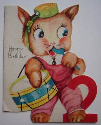 Cat? Drummer Vintage 2nd Birthday Greeting Card *DD11 • $6.99