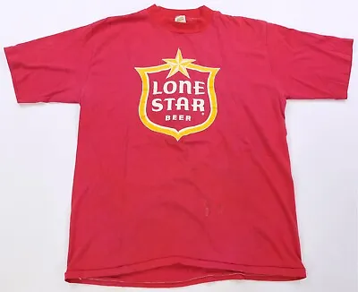 Rare Vintage VELVA SHEEN Lone Star Beer Brand Graphic Logo T Shirt 80s Red SZ XL • $39.99