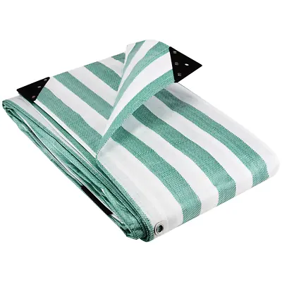 GroundMaster 170gsm Green/White Striped Tarpaulin Heavy Duty Market Stall Cover • £6.99