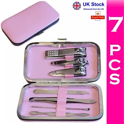 7 Pcs Manicure Pedicure Cuticle Kit Nail Care Clipper Cutter Case Rose Gift Set • £3.45