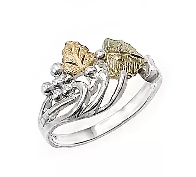 Black Hills Gold Sterling Silver Ladies Ring W 12K Leaves Size 6 FAST SHIPPING • £80.74