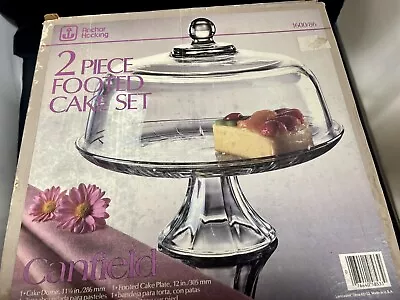 Vintage Anchor Hocking Canfield 2 Piece Footed Cake Set Cake Dome With Box • $27