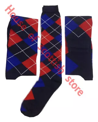 Men's Scottish Argyle Kilt Socks | Highland Acrylic Wool Tartan Kilt Socks • £7.99