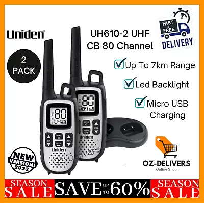 Uniden Twin Pack Walkie Talkie Two-Way Radio 1W 80 UHF Channel 7km Range Silver • $118.97