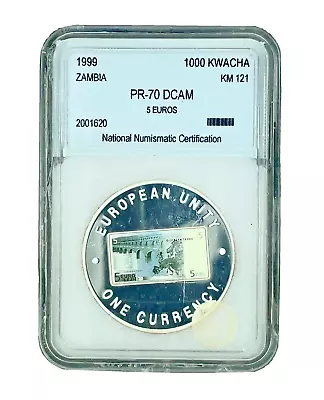 Zambia 5 Euros Commemorative Of Eu Single Currency 1999 1000 Kwacha Proof Crown • $34.95