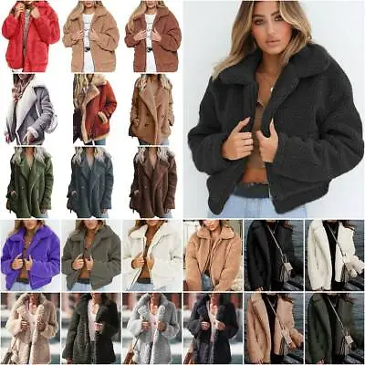 Mujer Damens Teddy Bear Jackets Fleece Coat Winter Warm Faux Fur Fluffy Outwear~ • £14.09