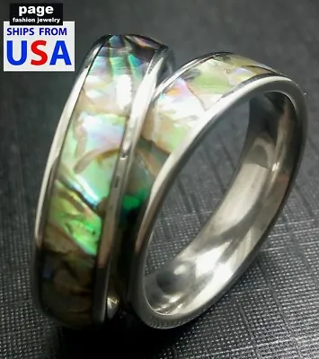 1pc For Men/Women 6mm Silver Band Abalone Shell Stainless Steel Ring Size 7-11.5 • $5.49