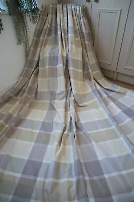 £59.25 • Buy Next Beige Brown Mocha Checked Eyelet Taffeta Curtains 53WX90D Shimmery Long 